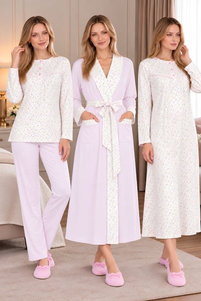 Mecit Pijama Mecit 6384 Pink Large Size Women's Dressing Gown Pajamas and Lon...