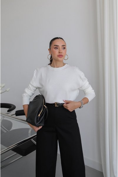 Havoş Pulover din lână ecru basic