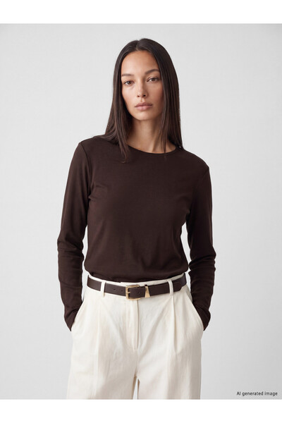 LC Waikiki Özmarka New Season Brown Crew Neck 100% Cotton Women's T-Shirt