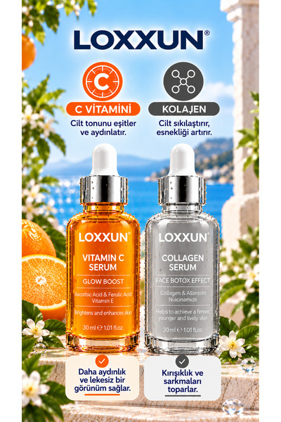 LOXXUN 2li Set Kırışıklık Karşıtı Kolajen Serum & Vitamin C Serum Yaşlanma Ka...