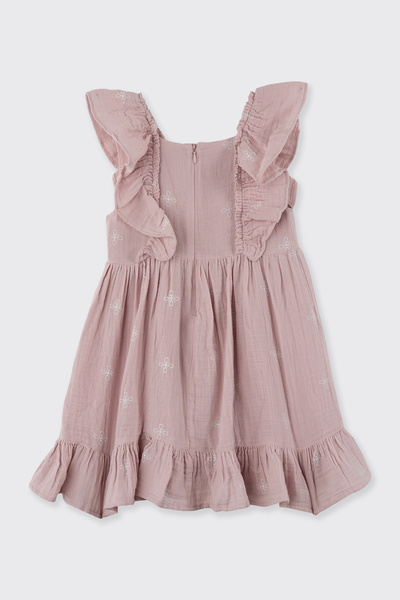 Panço Kız Çocuk Fırfır Detaylı Müslin Pembe Elbise