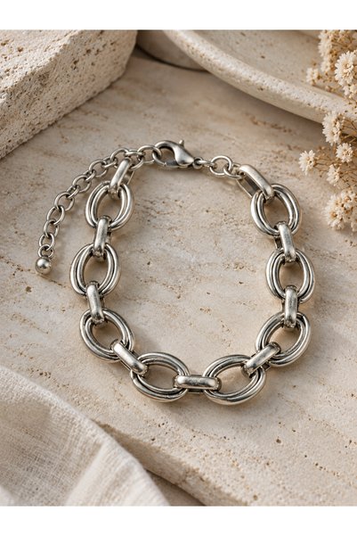 Vesaire Accessories Birbirine Geçmeli Çift Halkalı Antik Gümüş Kaplama Bileklik