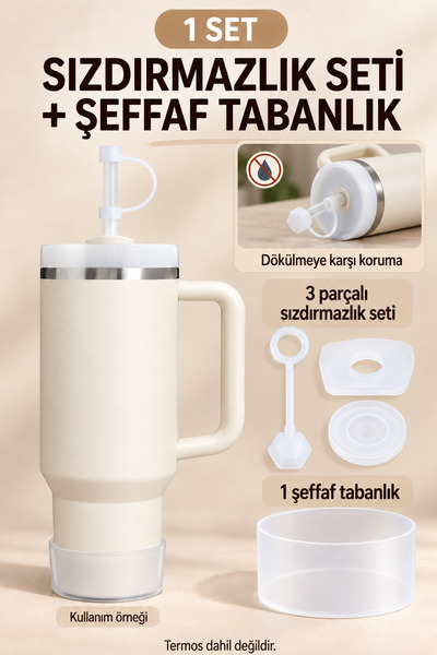 Stanley Quencher 1,18 Pipetli Termos Uyumlu 1 Set 3 Parça Gri Sızdırmaz Set A...