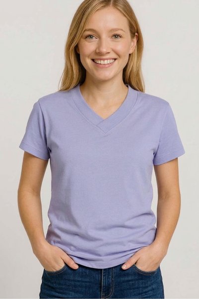 İpek Tekstil KADIN Bindirmeli V YAKA YIRTMAÇ Detaylı T-Shirt Penye MODAL Kumaş