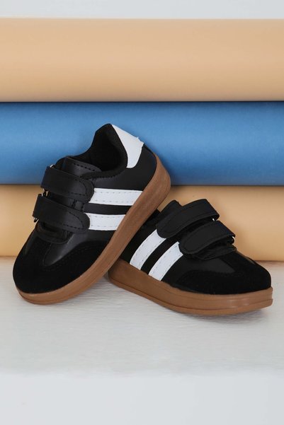 TOFİSA Children's Black and White Suede Detailed Shoes - 27481