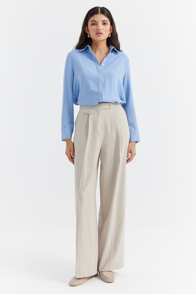 PAULMARK Women's Button Detailed Wide Leg Trousers