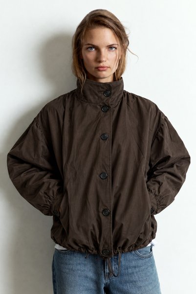 Madmext Acı Kahve Dik Yaka Oversize Bomber Kadın Ceket MG2915