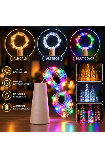 Mirific Party Instalatie 30 Miniled-uri 1 Fir Cupru 3m cu Baterii – Dop Sticl...