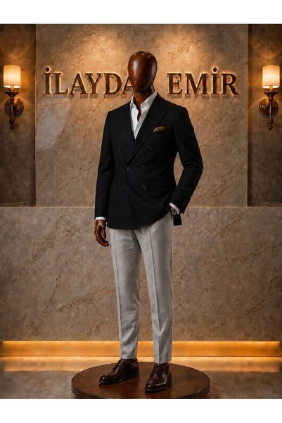 ilayda emir Erkek 3 Parça Kombin Siyah Kruvaze Blazer Ceket Beyaz Gömlek Gri ...