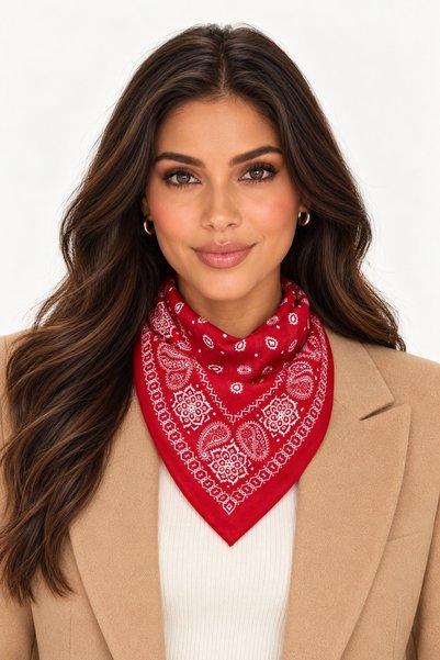 Axesoire 13999 Pamuklu Şal Desenli Kırmızı Bandana Fular 50x50 cm