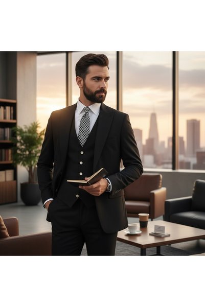 ilayda emir Slim Fit, Swallow Tail Collar, Blazer, Men's Suit, Black