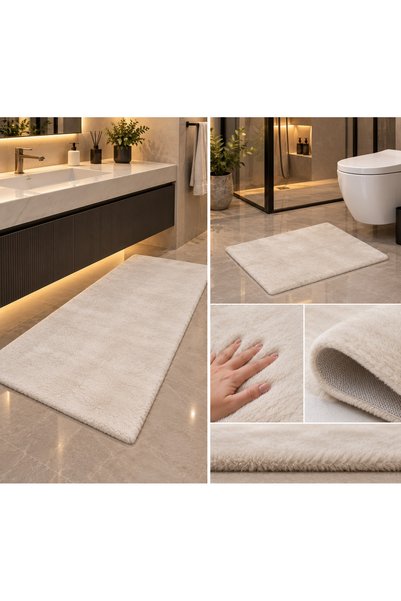 Homeland Plush Toilet Set Bath Mat, Non-Slip Sole TPR, Washable, CREAM, 2-Pie...