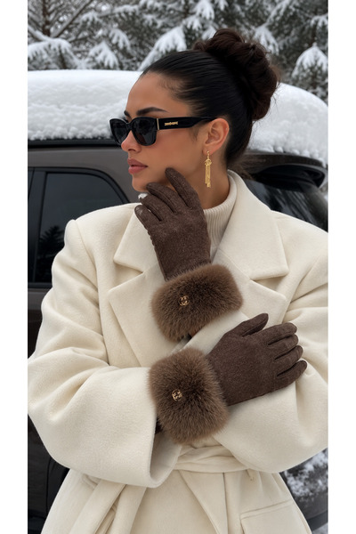 Luminos Butik Women's Plush Brown Gloves Eld29