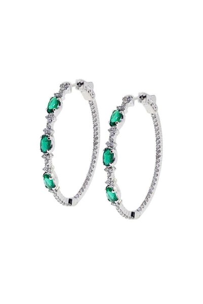 Pursehuit Cercei rotunzi de culoare argintie cu pietre de zirconiu verde, Adr...