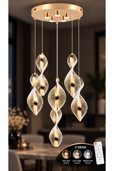 Luxira Aydınlatma Mars 6 li Gold Kumandalı 3 Renk Ledli Modern Led Avize
