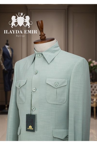 ilayda emir Water Green Design Safari Men's Suit