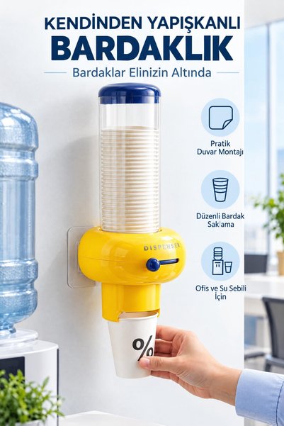 GUCSO Kendinden Yapışkanlı Karton Bardak Dispenseri – Plastik Bardak Tutucu D...