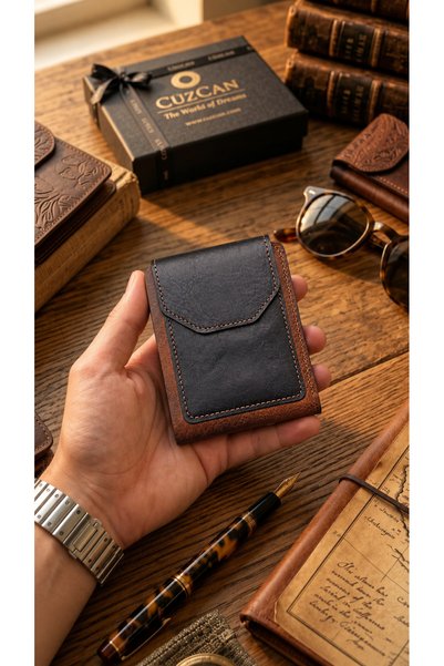 CüzCan Vintage Nova Black-Tan Magnetic Genuine Leather Men's Wallet – with Ca...