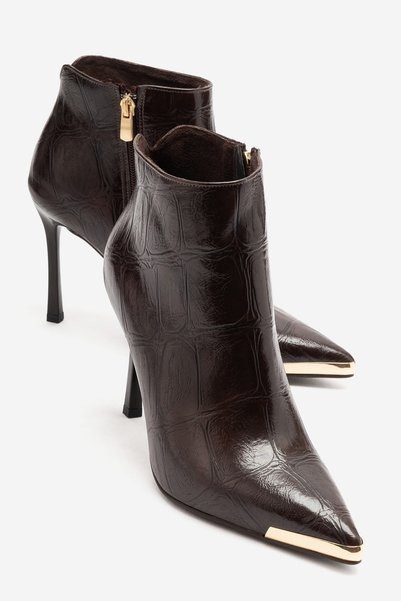 Lizy Shoes Women's Pointed Toe Thin Heeled Boots 9 cm Heeled Boots with Gold ...