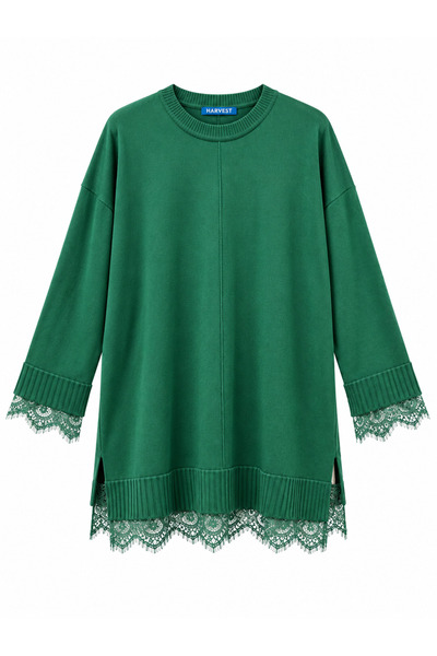 bezeXL Plus size sleeve skirt tulle detailed knitwear sweater petrol green