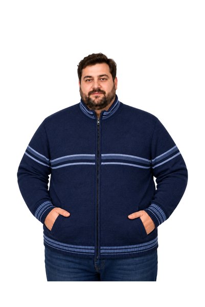 BattalModa Men's Large Size Navy Blue Patterned Pocket Knitwear Cardigan 3Xl-...