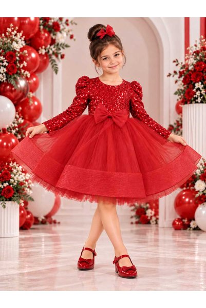 Delfini kids rochie din catifea cu paiete cu maneca lunga pentru fete, rochie...