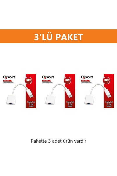 Qport Q-DP-VGA DV DISPLAY PORT TO VGA DÖNÜŞTÜRÜCÜ 3'lü Paket