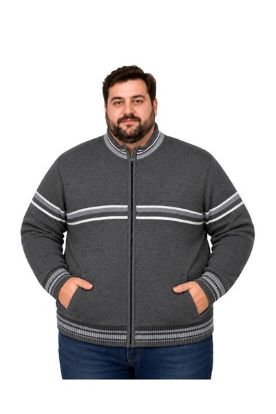 BattalModa Ανδρική ζακέτα πλεκτή με καπνιστό σχέδιο και τσέπες, σε μεγάλα μεγ...