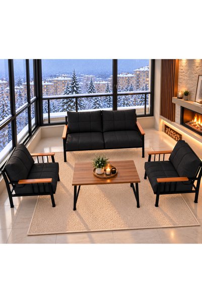 UFUK HOME Milas 211 Masalı SİYAH Fermuarlı Bahçe Balkon Takımı, Cafe, Salon -...