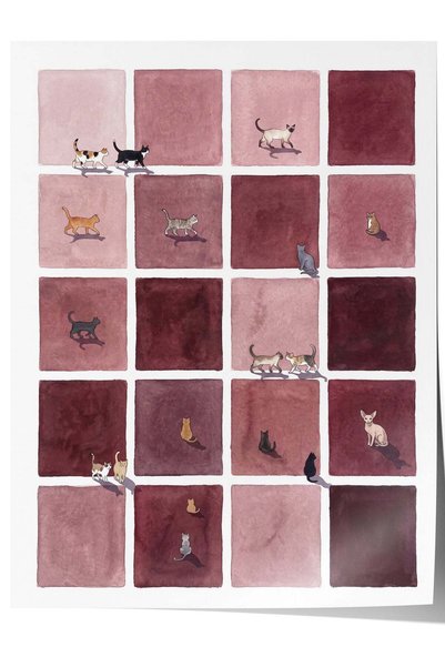 Postifull Pembe Karelerde Kedi Düzeni Çerçevesiz Poster NO:160380