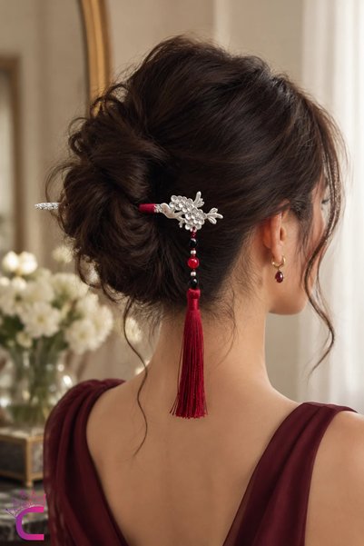 Cinderella Bookmark Design Floral Tassel Metal Hair Bun Barrette 13cm Gift fo...