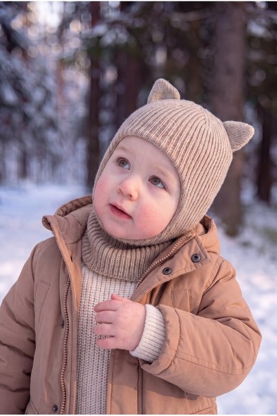 Babily Bebek Çocuk Kulaklı Triko Balaklava Yumuşak Kışlık Bere Kar Maskesi