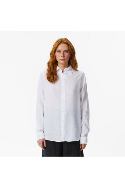 Lacoste Kadın Relaxed Fit Keten Beyaz Gömlek