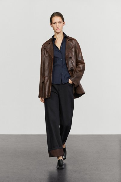 Massimo Dutti Eskitme görünümlü deri blazer