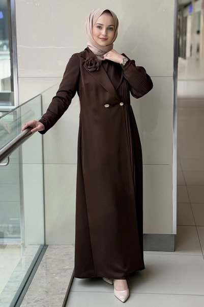 Matex فستان سهرة بياقة مزدوجة الطبقات وطيات على جانب واحد