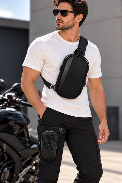 NEWISH POLO ACCESSORIES Black Unisex Biker Leg and Waist Bag Waterproof Hard ...