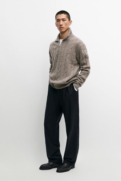 Massimo Dutti %100 yün saç örgülü triko kazak