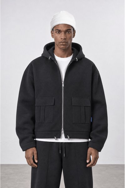 Respire Men's Pocket Detailed Panda Oversize Zip Black