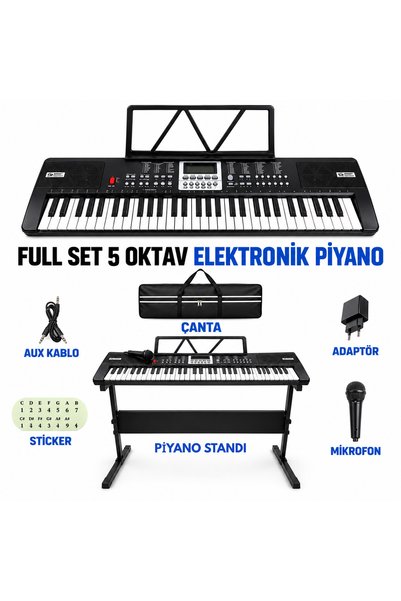 MultiZone 61 Tuşlu 5 Oktav Dijital Org 100 Ses Ritim Mikrofon Nota Piyano Sta...