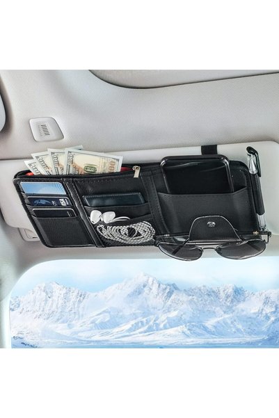 Generic Modern Classic Car Visor Organizer, Black - 9 Compartments, PU Leathe...