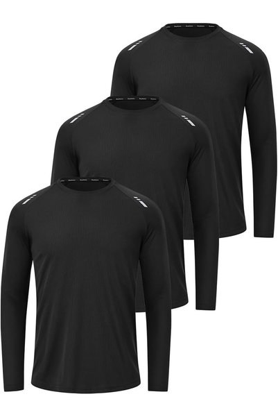 Generic 3 Pack Mens Long Sleeve Shirts for Men Activewear Crew Neck Sports To...