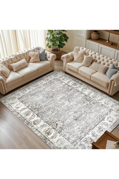 Generic Vintage Floral Carpet Washable Distressed Rug Grey 244x305CM