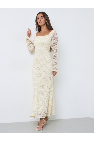 Styli Cream Lace Mermaid Hem Maxi Dress