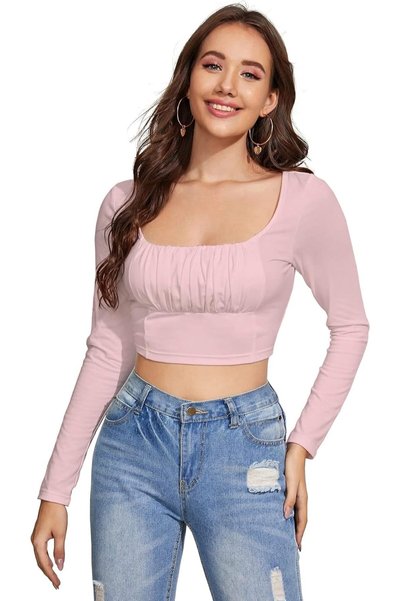 Generic Black Women's Ruched Bust Solid Crop Top