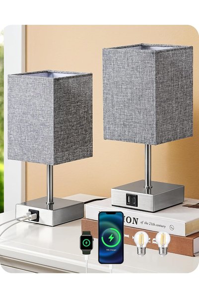 Generic Touch Bedside Lamps Set of 2, 3-Way Dimmable with USB A+C Ports