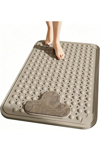 Generic Shower Mat with Foot Scrubber, Non-Slip Bath Mat with Drain Holes
