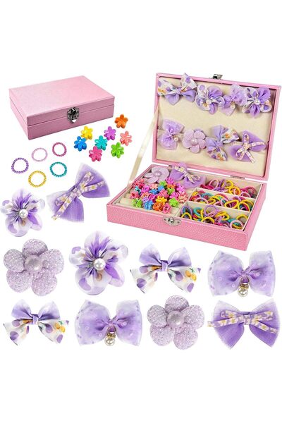 Generic 141Pcs Girls Hair Accessories Gift Set, Purple Cute Hair Clips, Elast...