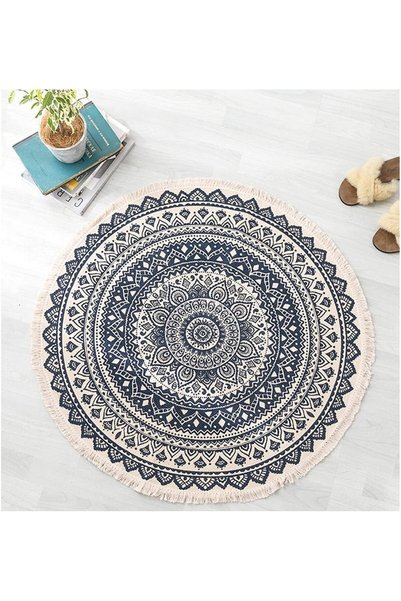 Generic Round Rug, 90cm Circle Bohemian Washable Rug Hand Woven Cotton Rugs, ...