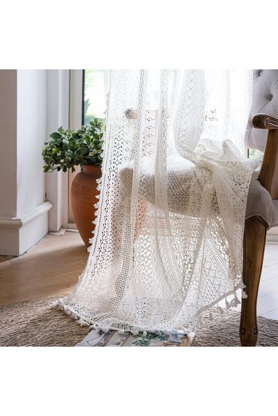 Generic Boho Lace Curtains 45 Inches 2 Panel,Light Filtering Privacy Tassel &...