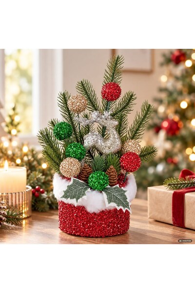 DD SHOP Decorațiune de Crăciun glob cu tinsel roșu, ren și creangă, 25 cm